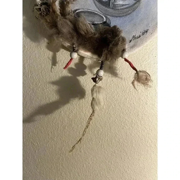 Hand painted Leather Dreamcatcher Fur - Picture 3 of 8